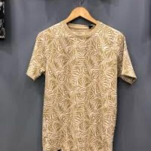 Tan Short Sleeve Tee with Leaf Pattern